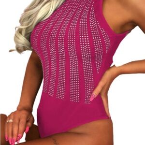 Source Unknown Fuchsia Rhinestone Bodysuit